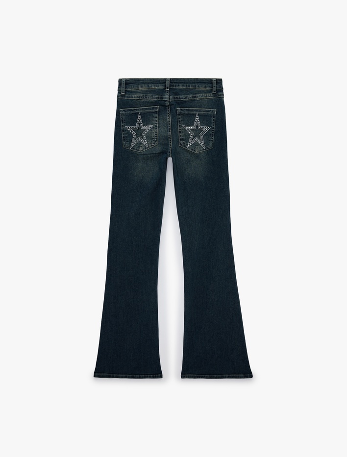  Pamuklu Dar Kalıp Düşük Bel İspanyol Paça Denim Pantolon - Flare Jeans