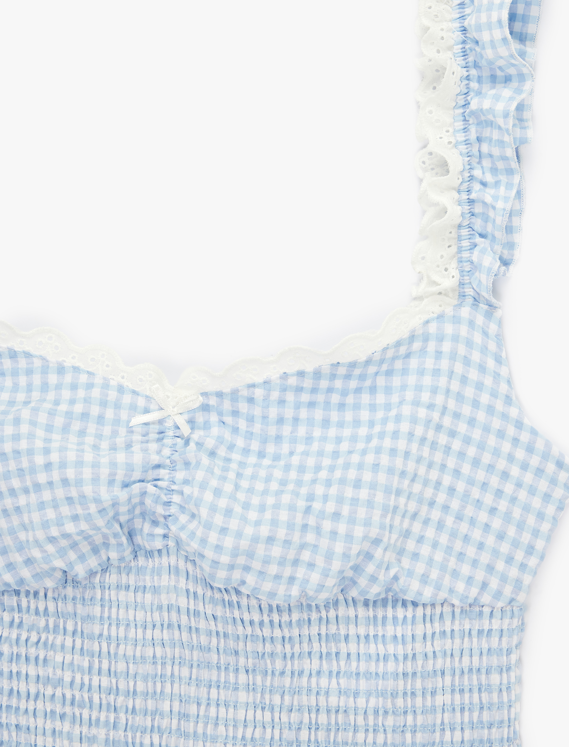   Geniş Yaka Kolsuz Fırfırlı Gipeli Crop Bluz