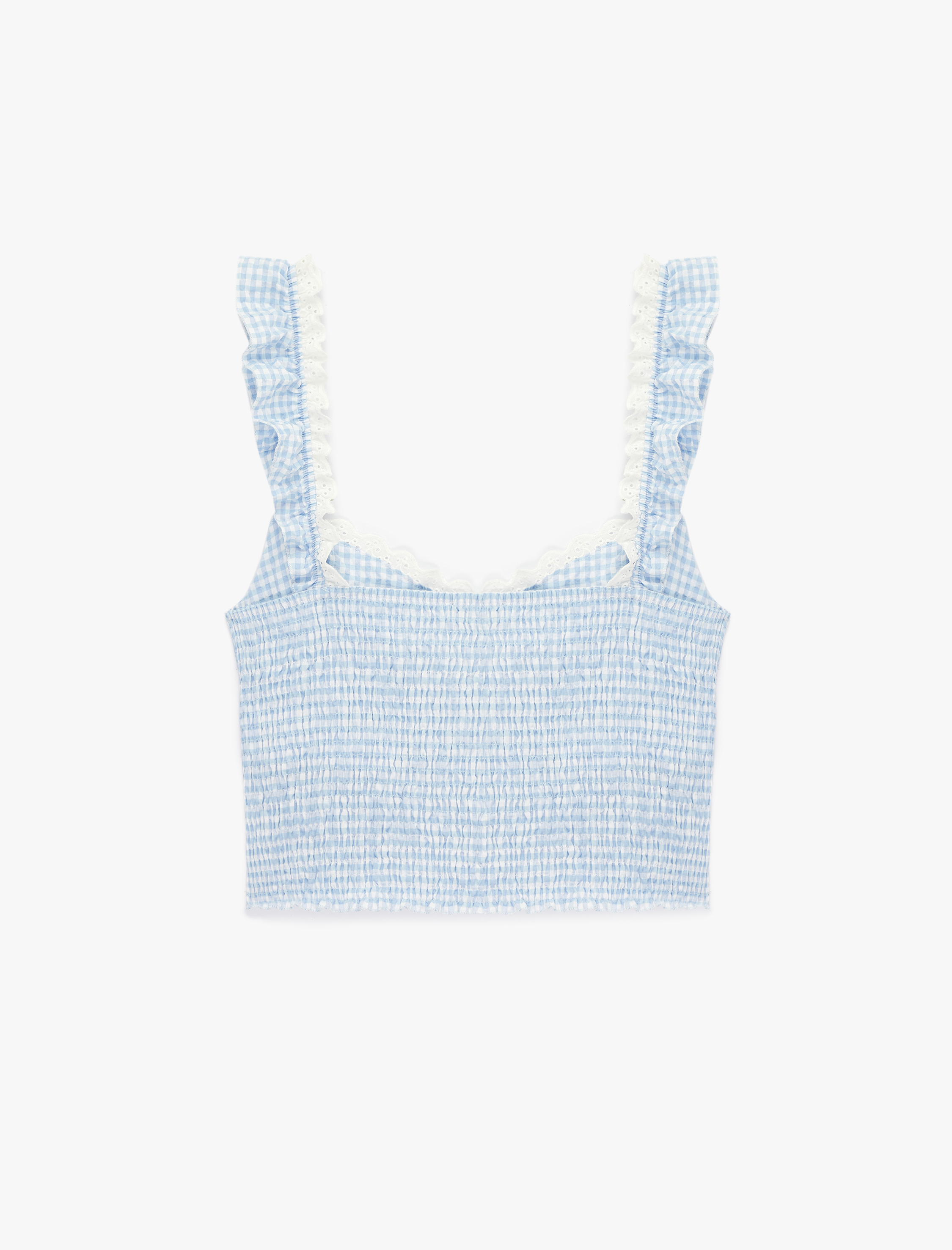   Geniş Yaka Kolsuz Fırfırlı Gipeli Crop Bluz