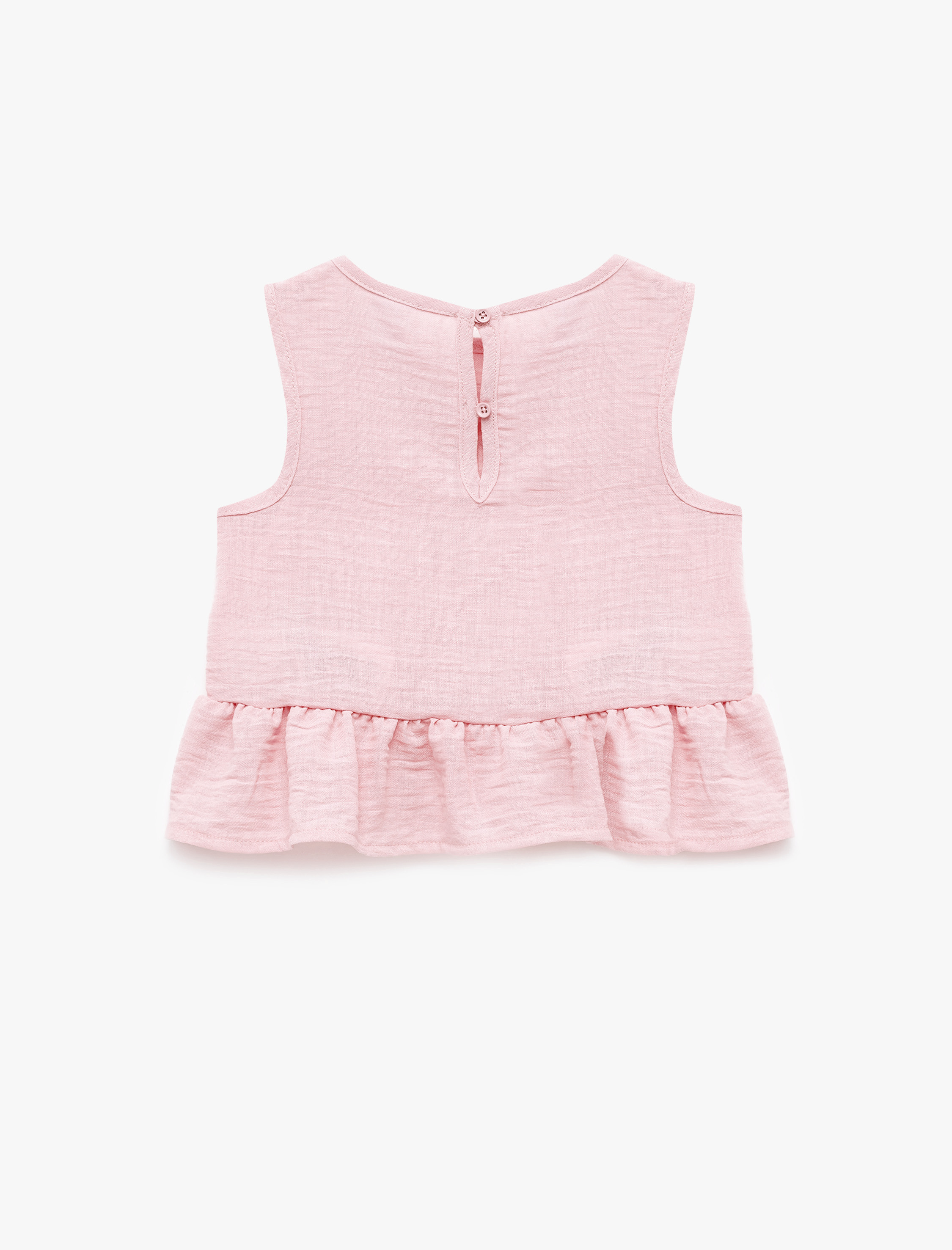  Kız Bebek Bisiklet Yaka Kolsuz Fırfırlı Bluz