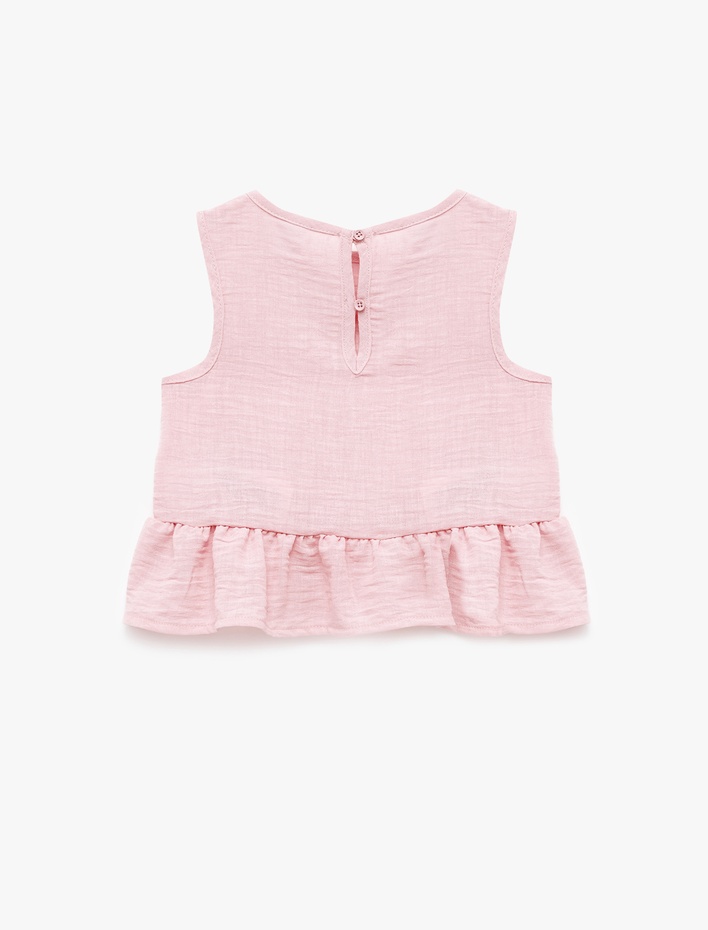 Kız Bebek Bisiklet Yaka Kolsuz Fırfırlı Bluz