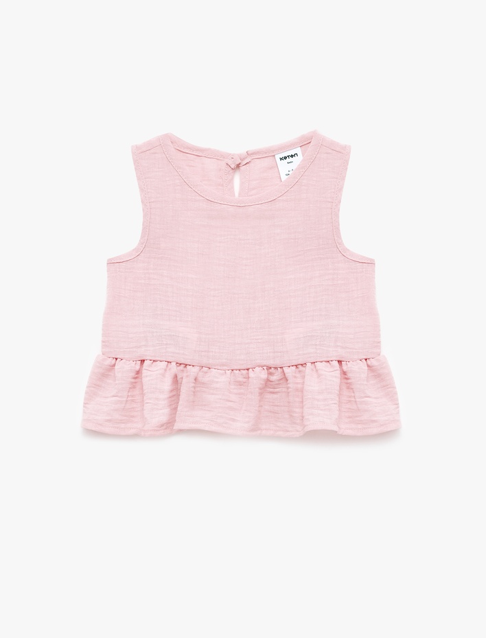 Kız Bebek Bisiklet Yaka Kolsuz Fırfırlı Bluz