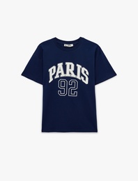 Rahat Kalıp Kısa Kollu Bisiklet Yaka Pamuklu Baskılı Tişört