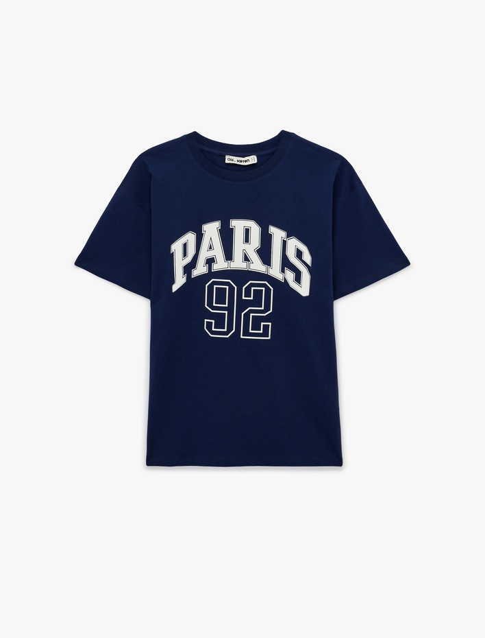  Rahat Kalıp Kısa Kollu Bisiklet Yaka Pamuklu Baskılı Tişört