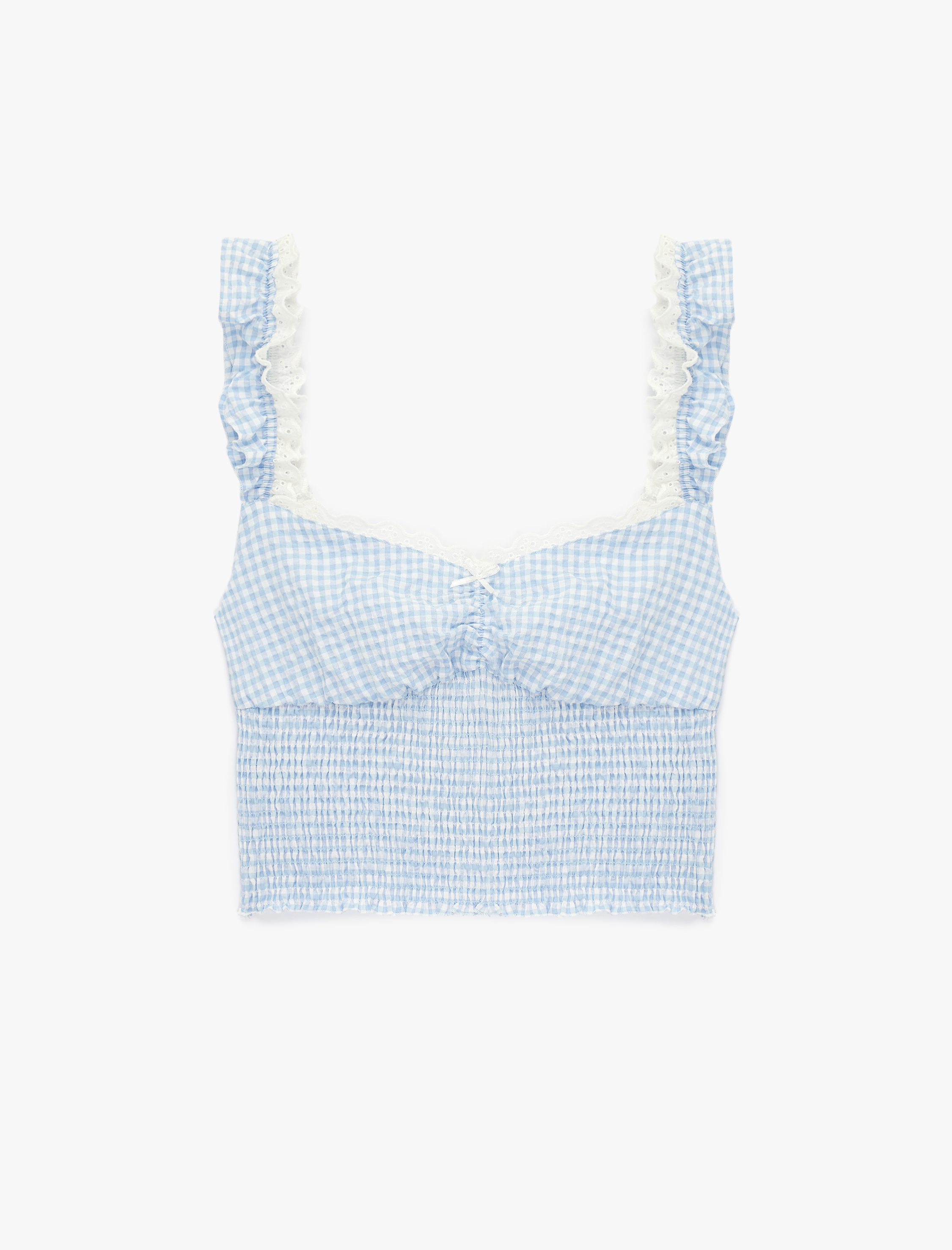   Geniş Yaka Kolsuz Fırfırlı Gipeli Crop Bluz