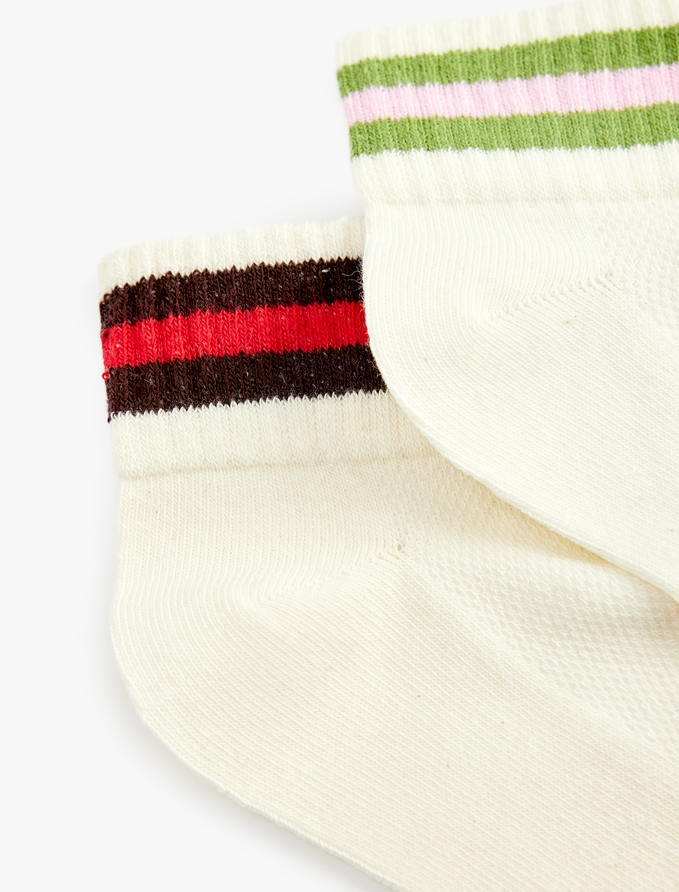  Kadın 2'li Çizgili Pamuklu Patik Çorap Seti