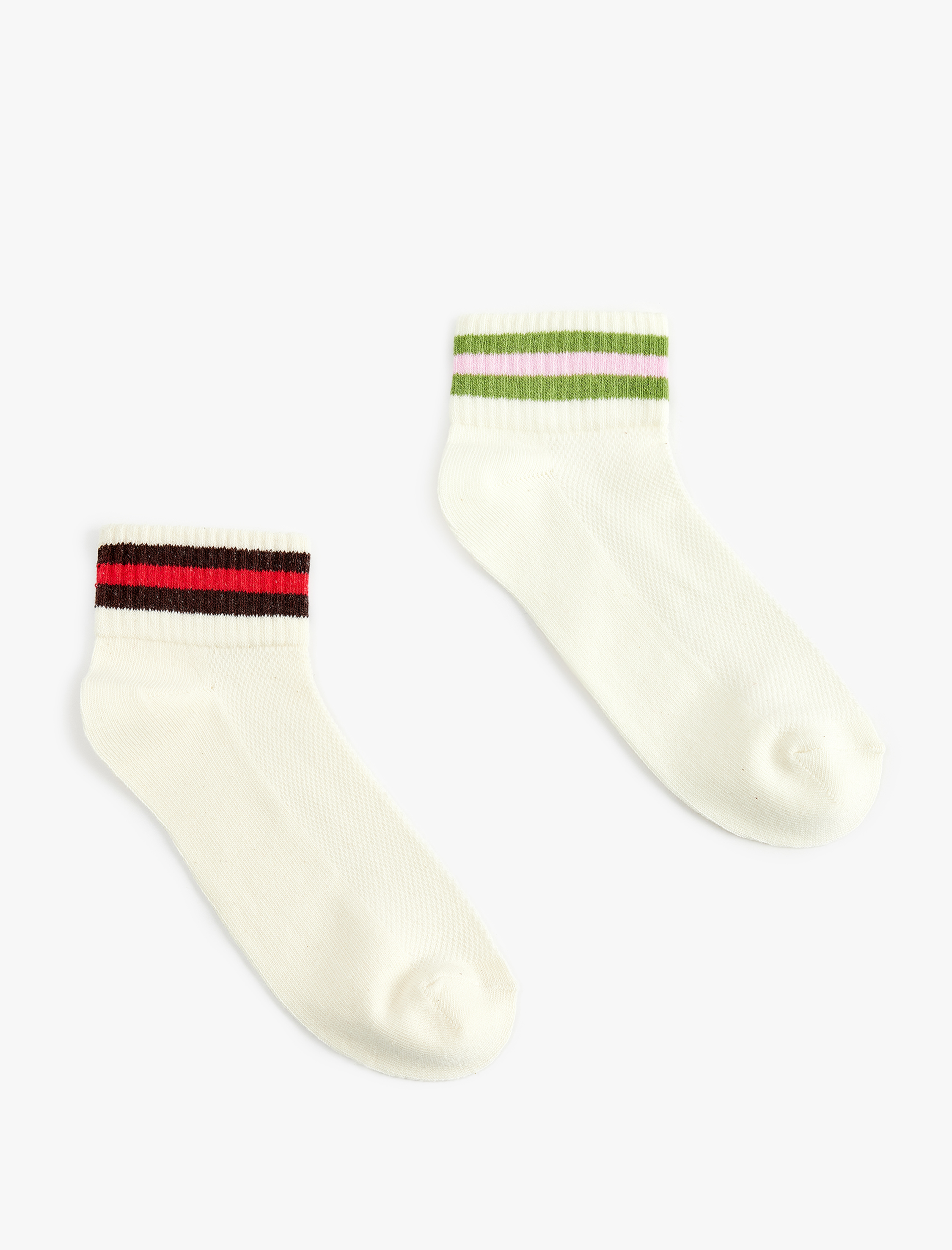  Kadın 2'li Çizgili Pamuklu Patik Çorap Seti