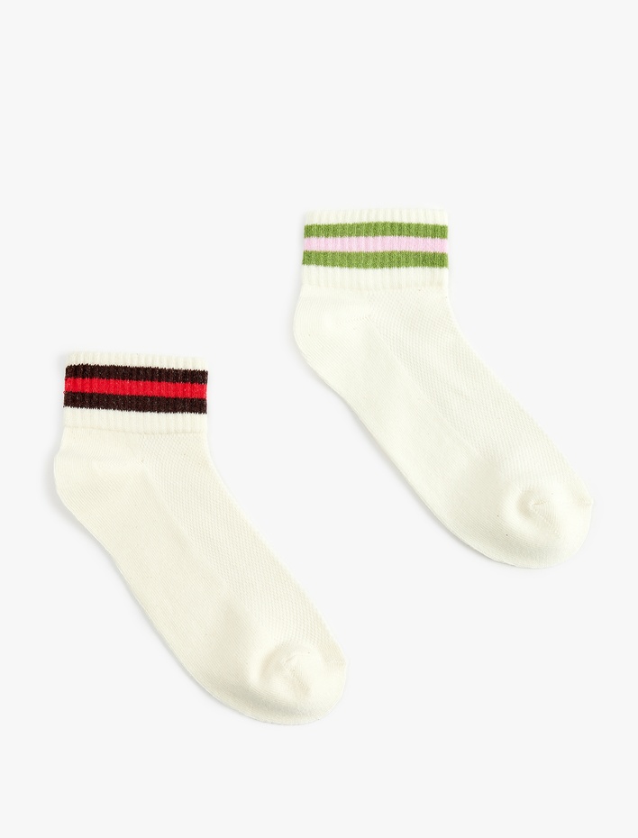 Kadın 2'li Çizgili Pamuklu Patik Çorap Seti