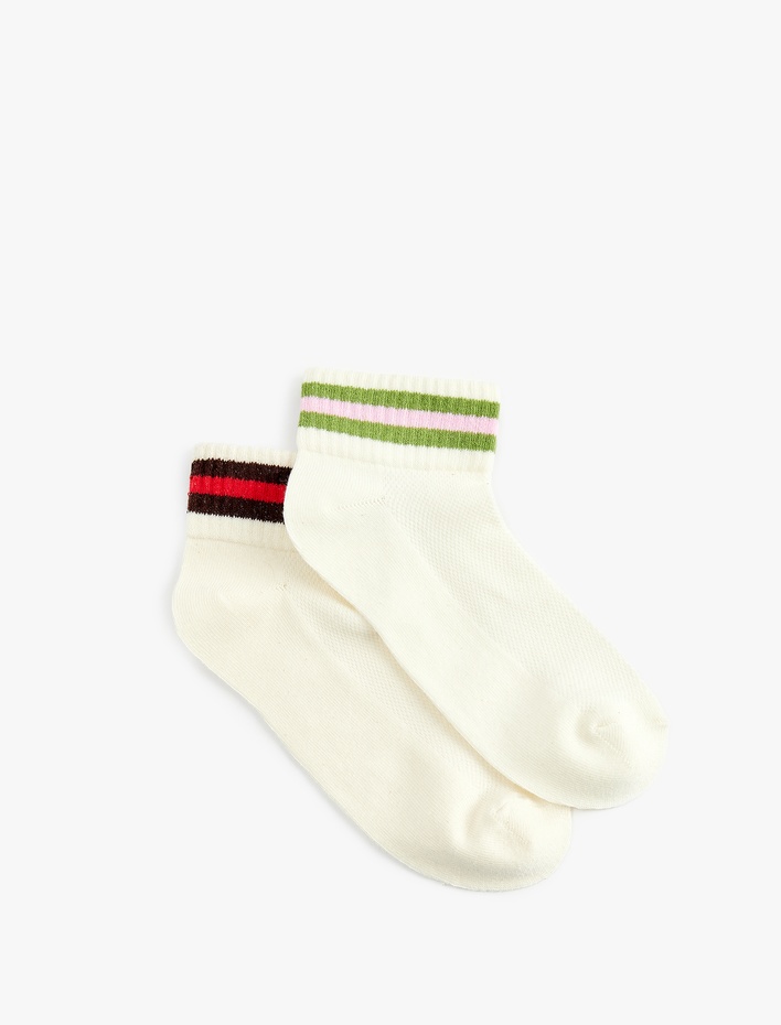 Kadın 2'li Çizgili Pamuklu Patik Çorap Seti