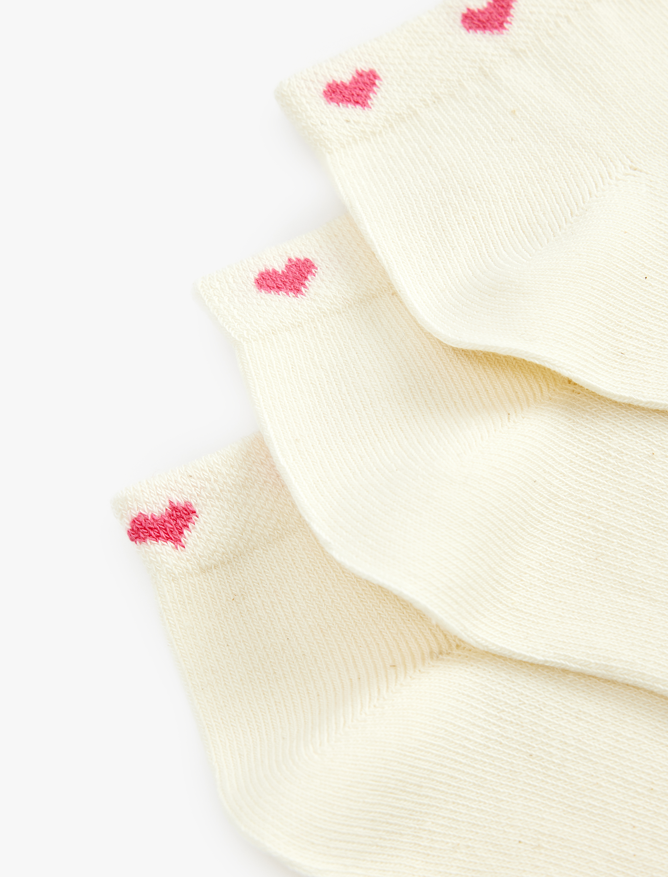  Kadın Kalp Detaylı Basic Pamuklu 3'lü Patik Çorap Seti