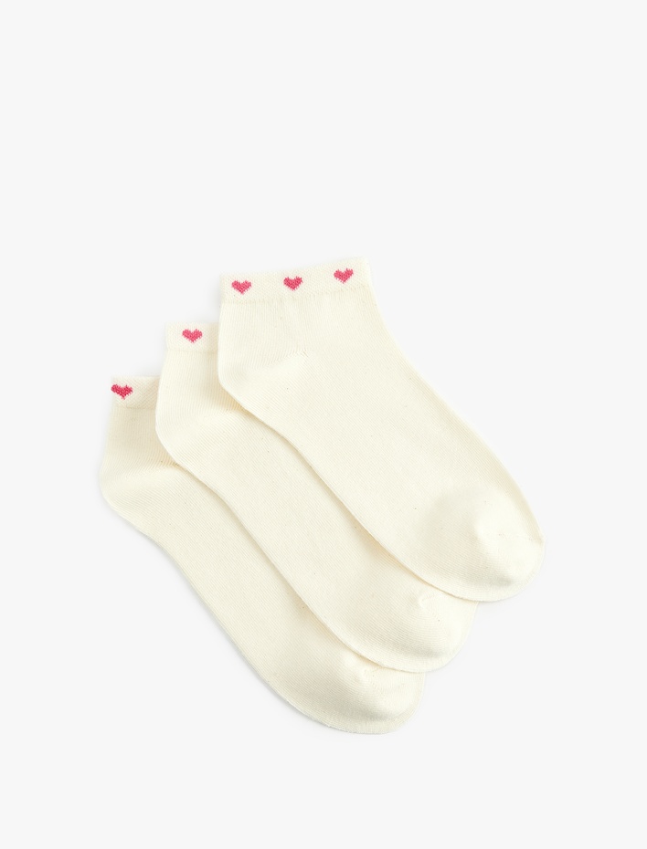 Kadın Kalp Detaylı Basic Pamuklu 3'lü Patik Çorap Seti