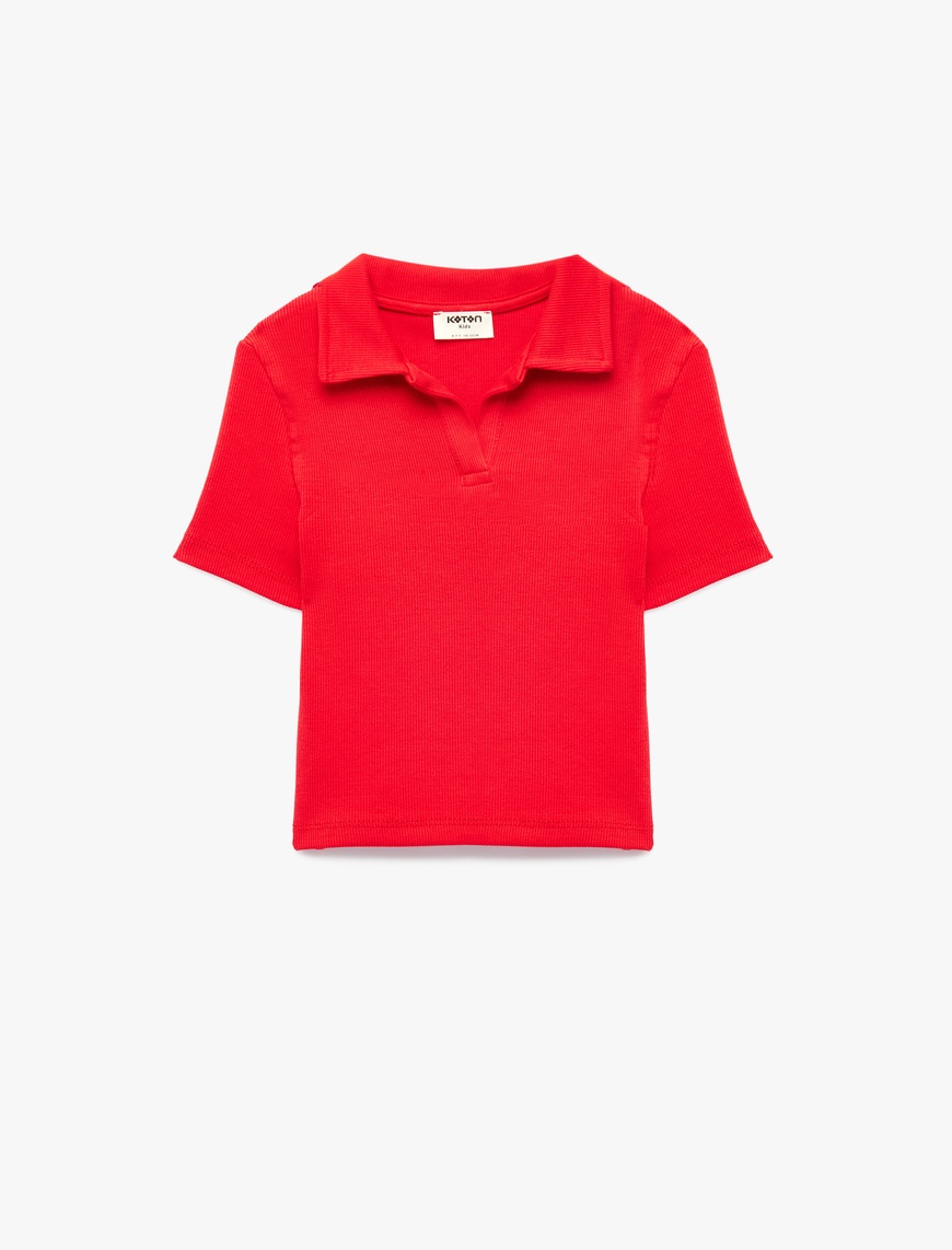 Kırmızı Kız Çocuk Pamuklu Kısa Kollu Basic Polo Yaka Tişört
