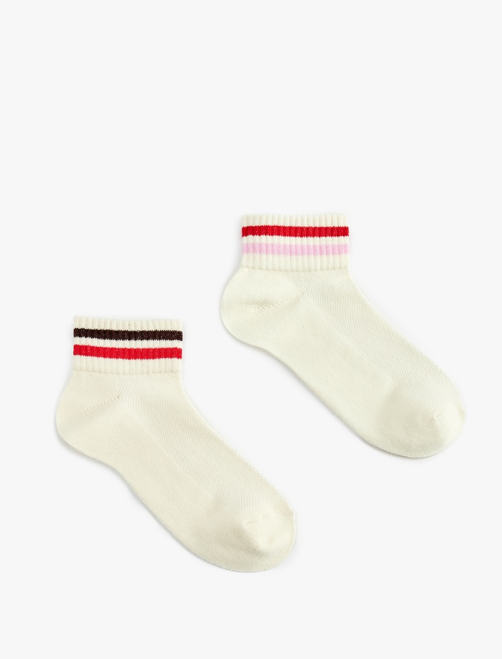 Kadın 2'li Çizgili Pamuklu Patik Çorap Seti