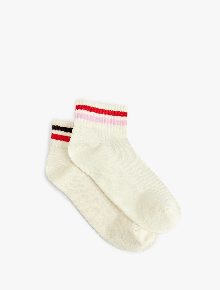 Kadın 2'li Çizgili Pamuklu Patik Çorap Seti