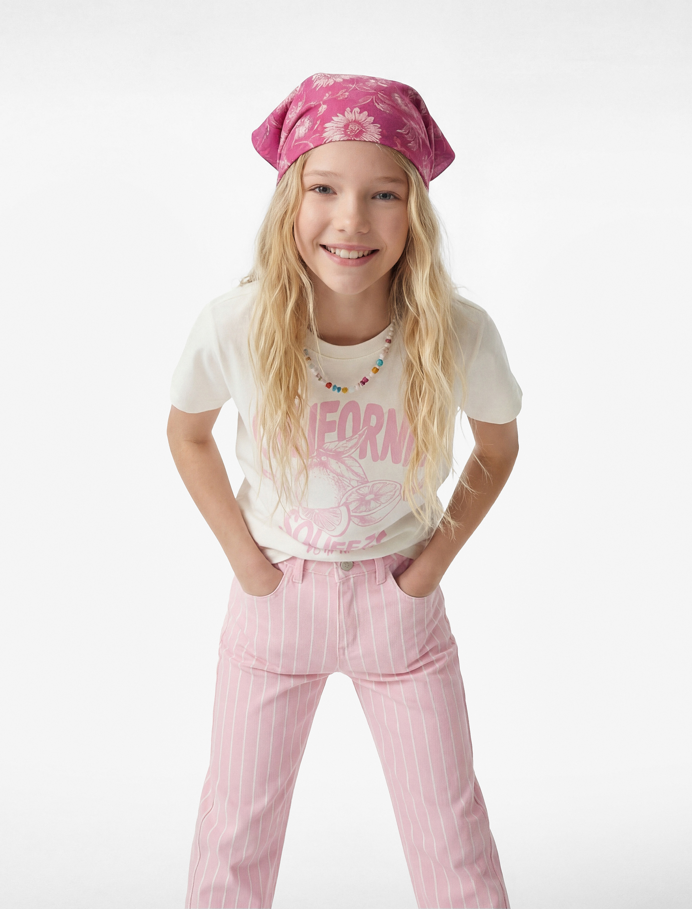  Kız Çocuk Baskılı Kısa Kollu Bisiklet Yaka Pamuklu Tişört