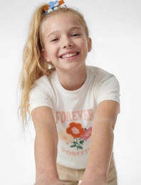 Kısa Kollu Bisiklet Yaka Çiçek Nakış Detaylı Pamuklu Tişört