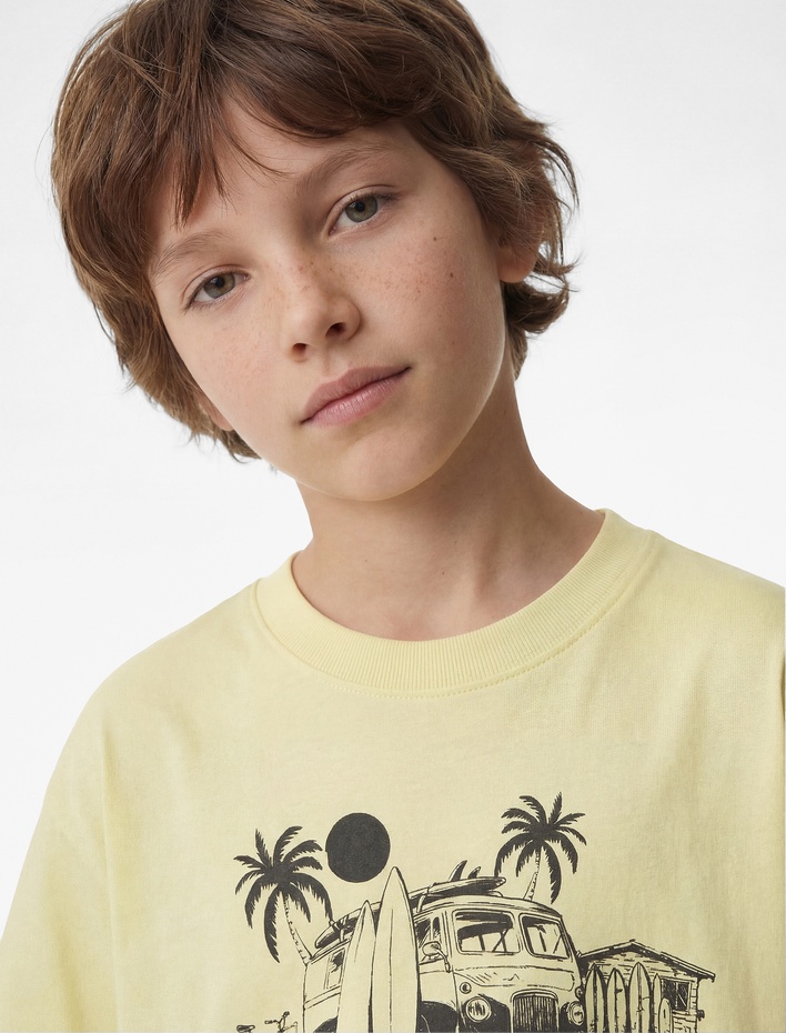 Erkek Çocuk Baskılı Kısa Kollu Bisiklet Yaka Pamuklu Tişört