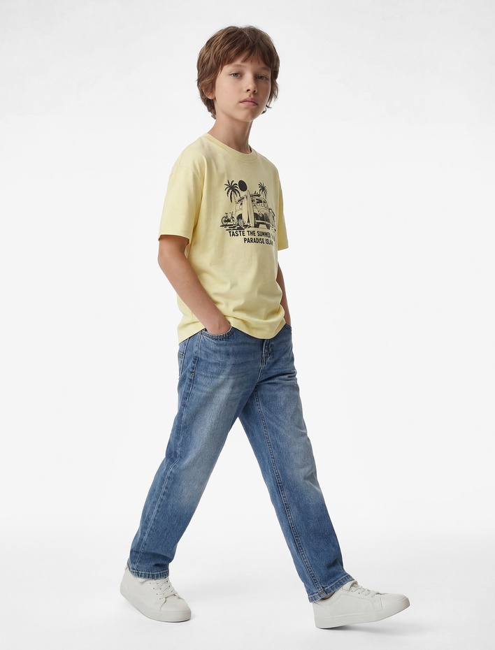 Erkek Çocuk Baskılı Kısa Kollu Bisiklet Yaka Pamuklu Tişört