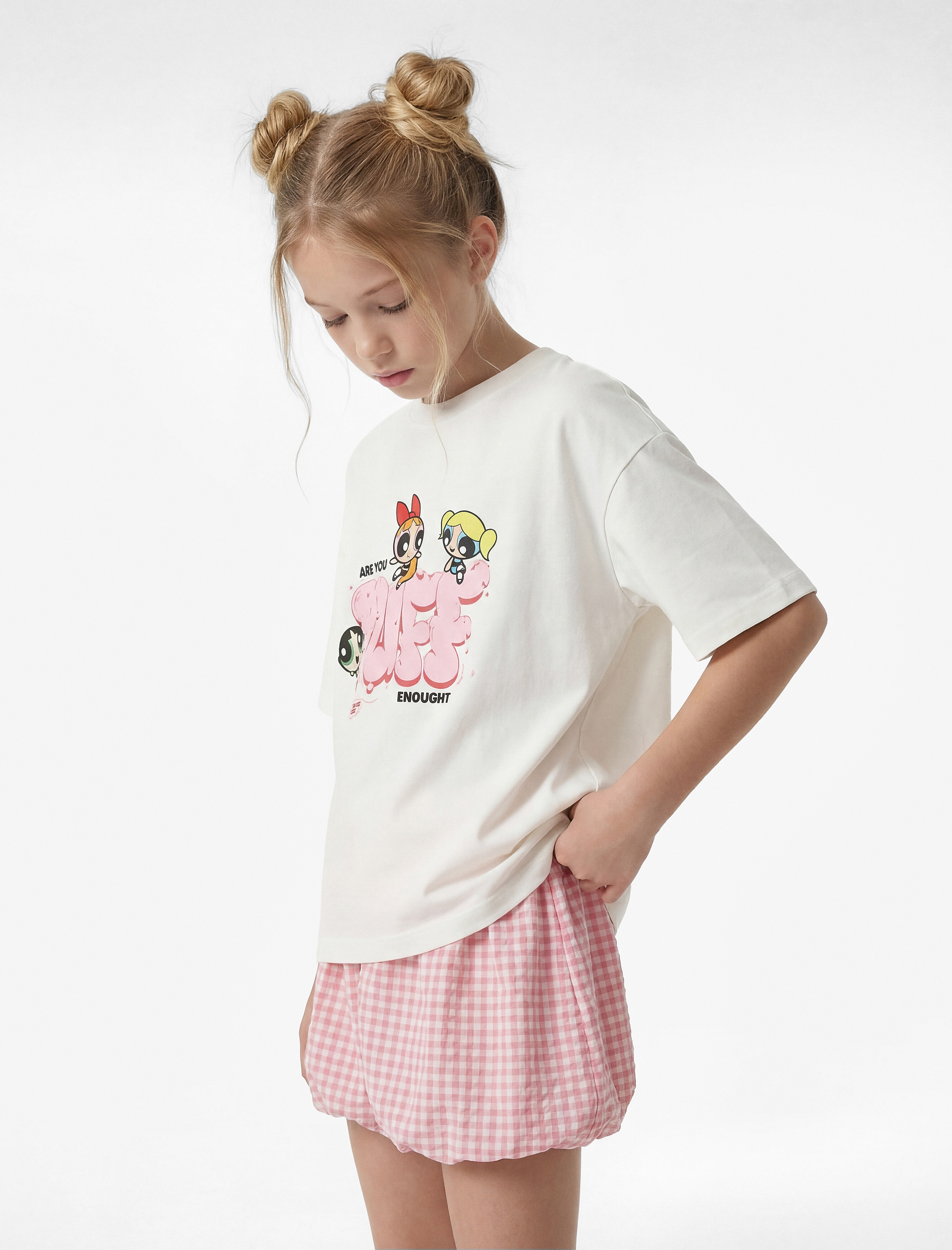  Kız Çocuk Lisanslı Powerpuff Girls Baskılı Kısa Kollu Bisiklet Yaka Pamuklu Tişört