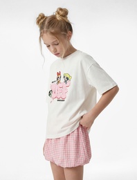 Lisanslı Powerpuff Girls Baskılı Kısa Kollu Bisiklet Yaka Pamuklu Tişört