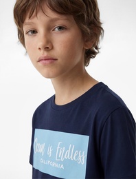 Pamuklu Kısa Kollu Bisiklet Yaka Baskılı Tişört