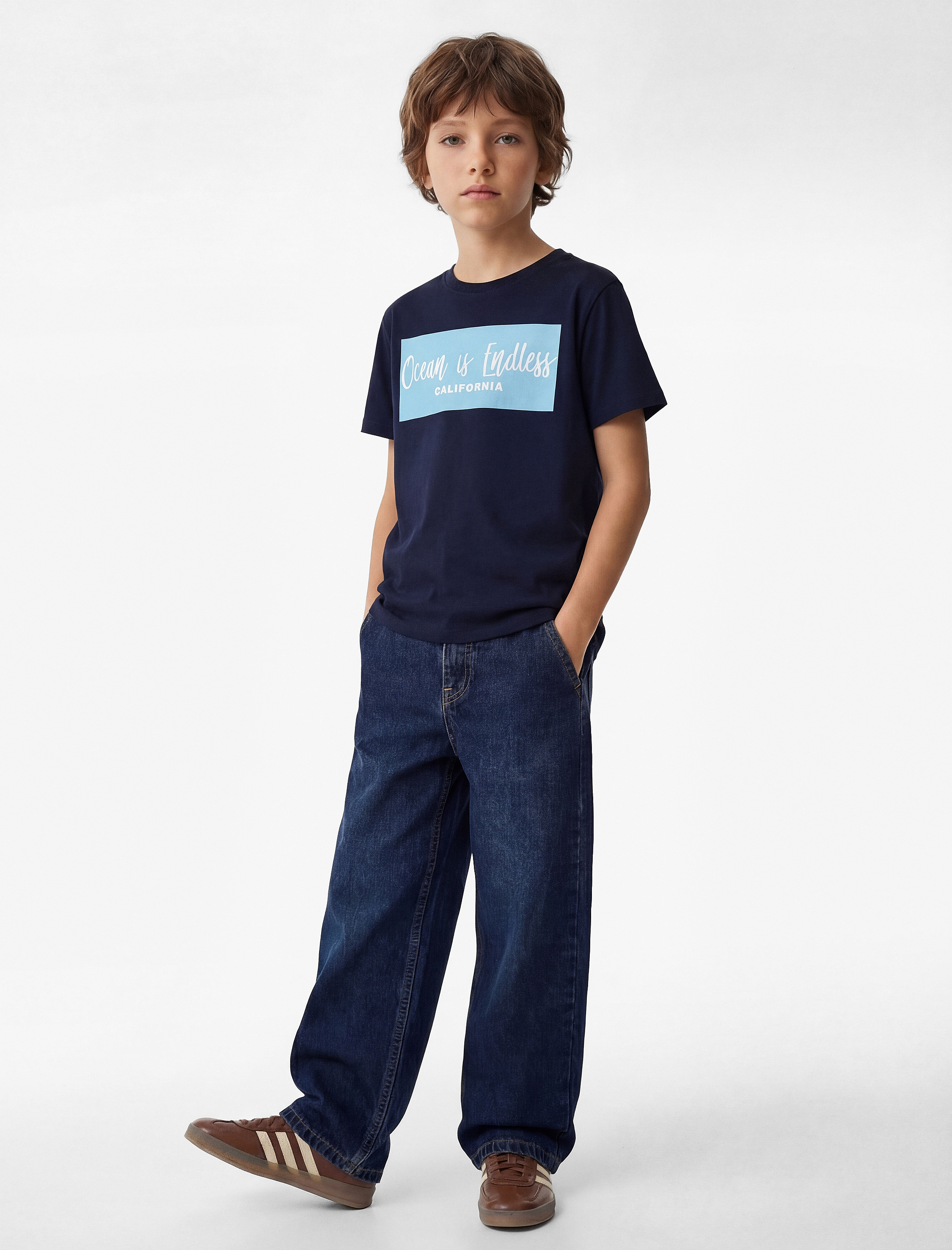  Erkek Çocuk Pamuklu Kısa Kollu Bisiklet Yaka Baskılı Tişört