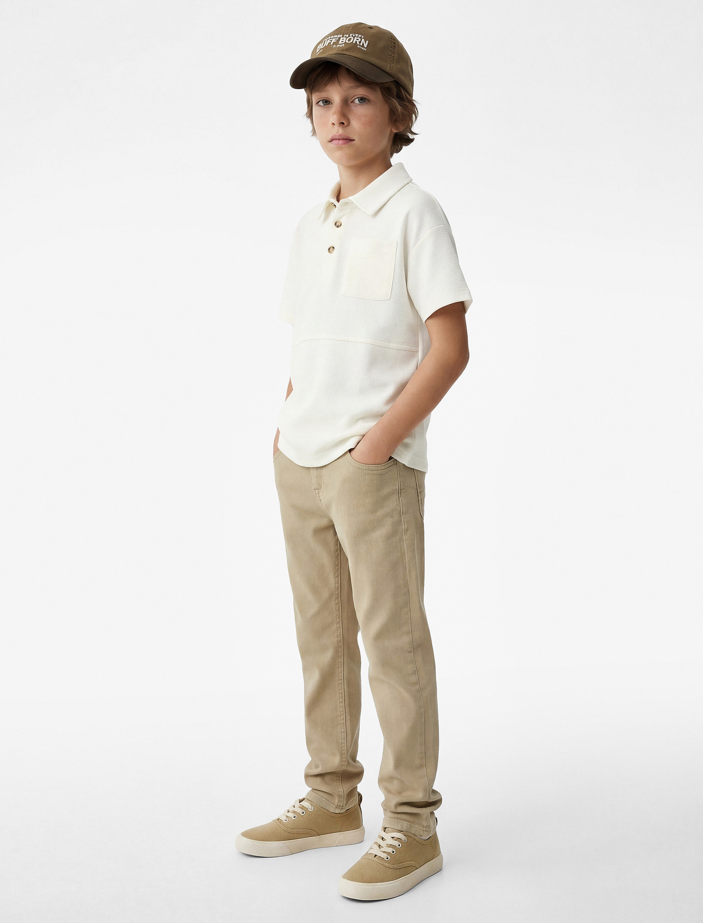  Erkek Çocuk Pamuklu Düğme Detaylı Kısa Kollu Basic Polo Yaka Tişört