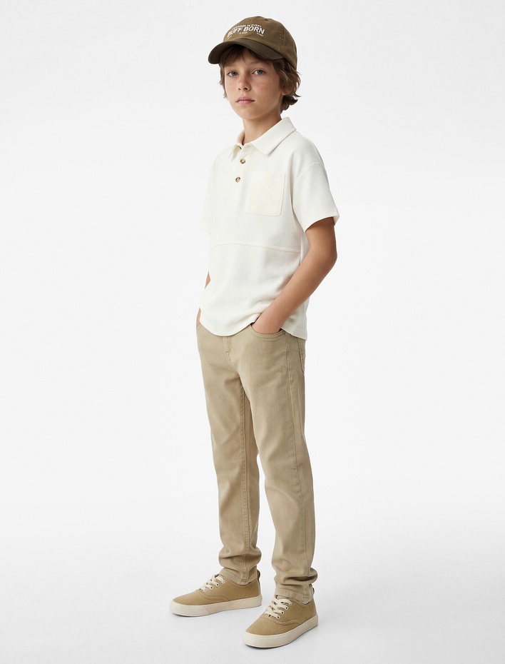 Erkek Çocuk Pamuklu Düğme Detaylı Kısa Kollu Basic Polo Yaka Tişört