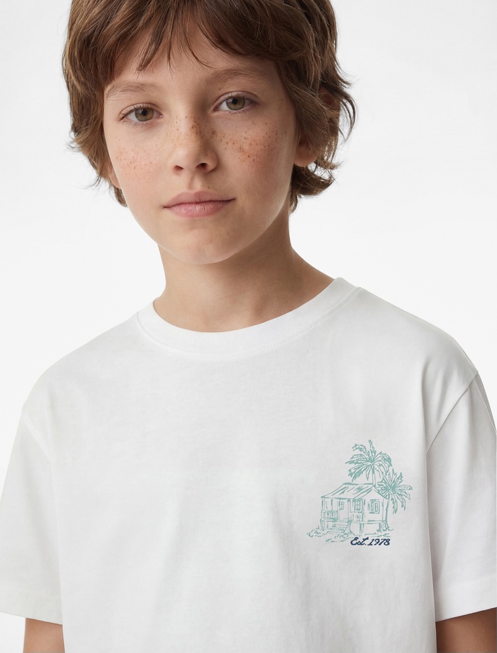 Erkek Çocuk Pamuklu Bisiklet Yaka Kısa Kollu Baskılı Tişört