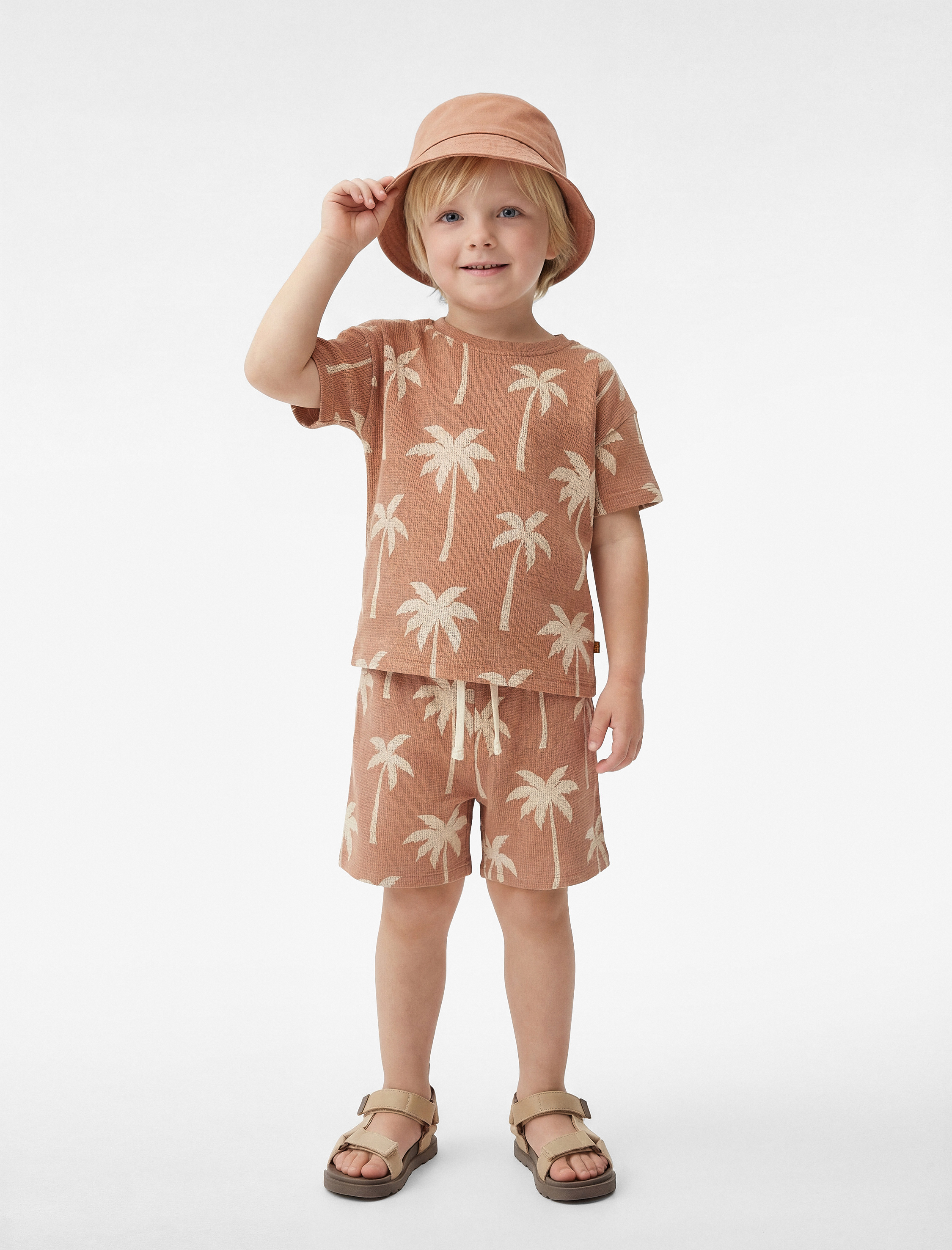  Erkek Bebek Palmiyeli Desenli Beli Lastikli Pamuklu Şort