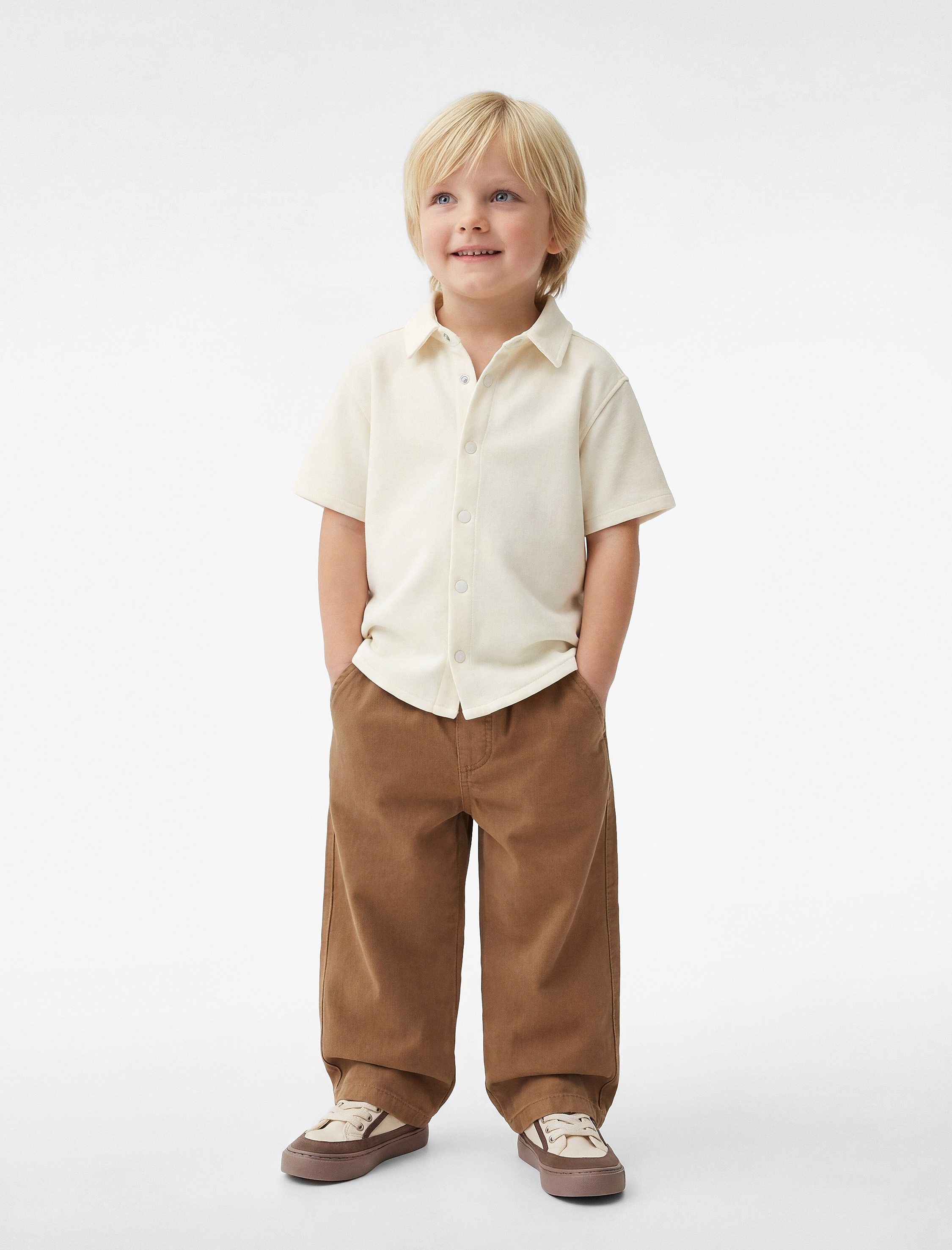  Erkek Bebek Kısa Kollu Cepli Oversize Basic Polo Yaka Tişört