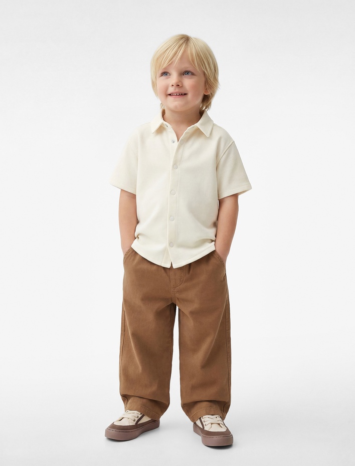 Erkek Bebek Kısa Kollu Cepli Oversize Basic Polo Yaka Tişört