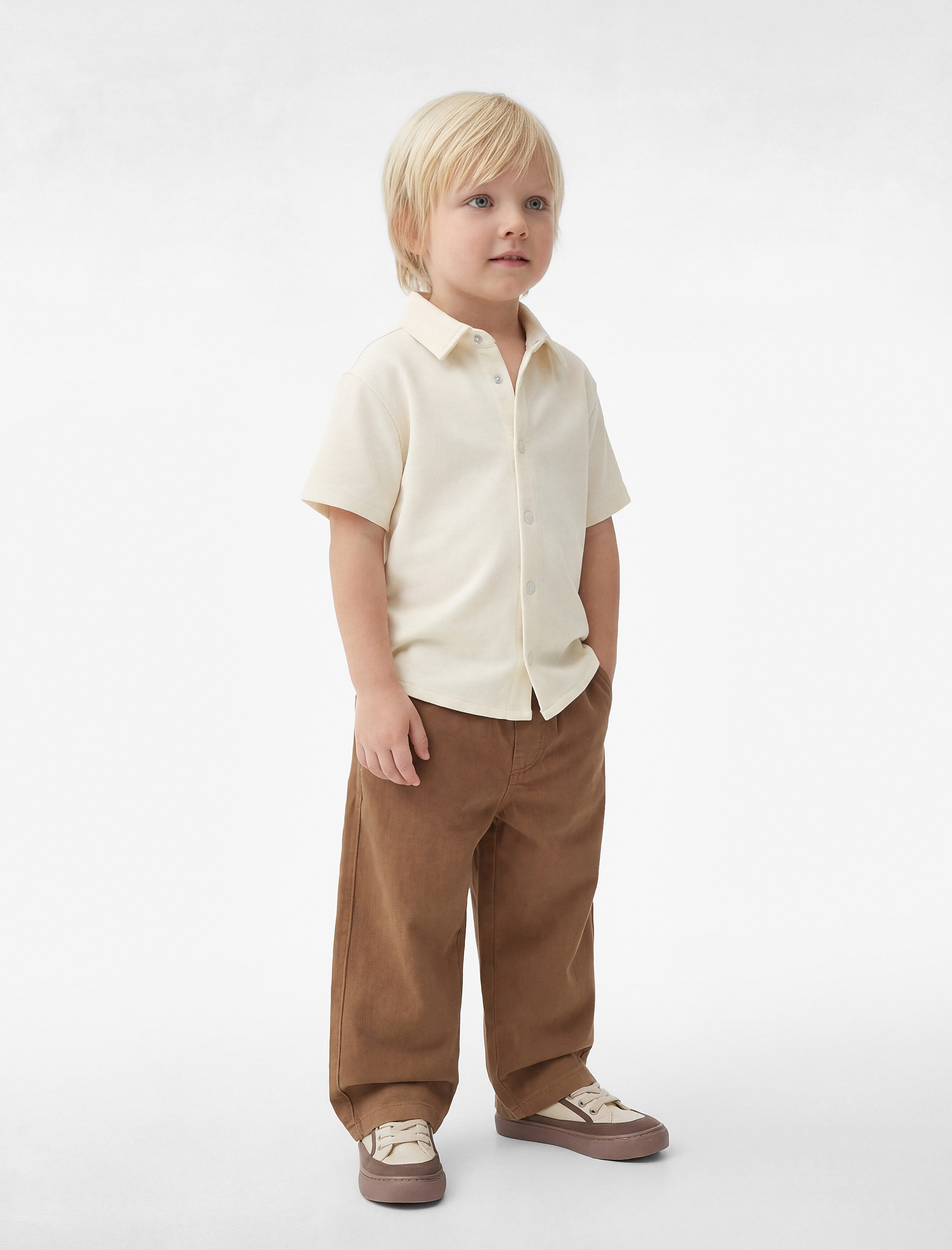  Erkek Bebek Kısa Kollu Cepli Oversize Basic Polo Yaka Tişört