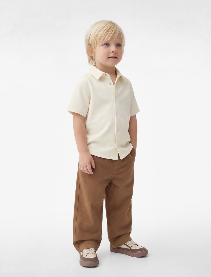 Erkek Bebek Kısa Kollu Cepli Oversize Basic Polo Yaka Tişört