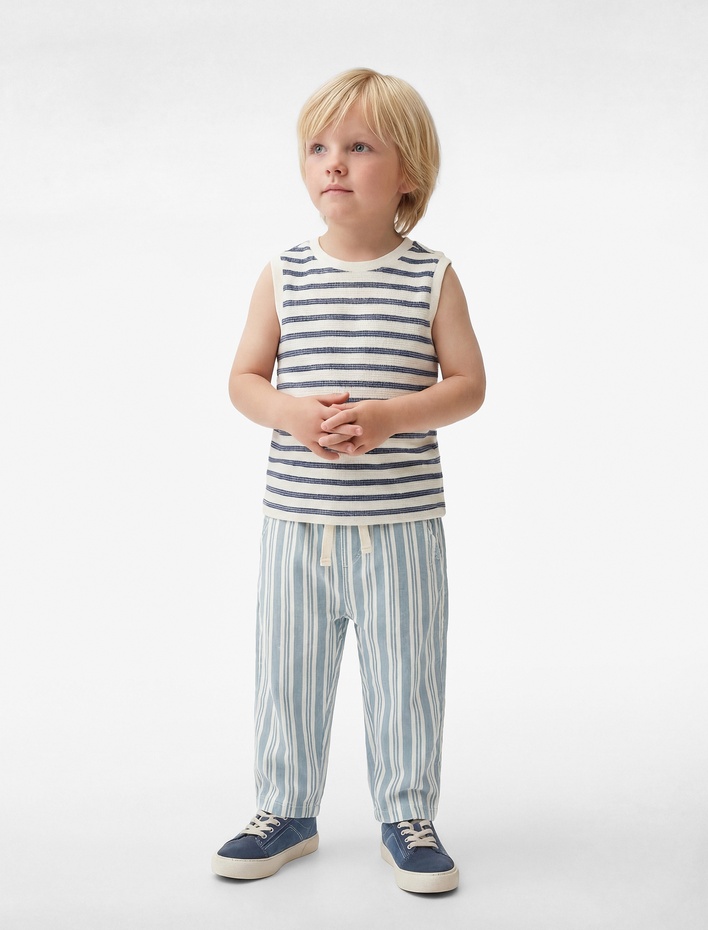 Erkek Bebek Kolsuz Bisiklet Yaka Pamuklu Çizgili Atlet