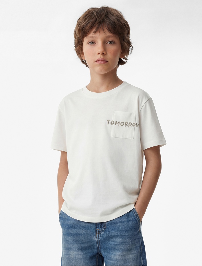 Erkek Çocuk Pamuklu Kısa Kollu Bisiklet Yaka Baskılı Tişört