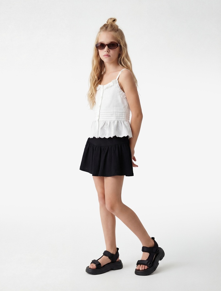 Kız Çocuk Bürümcük Kumaş Volanlı Şortlu Etek