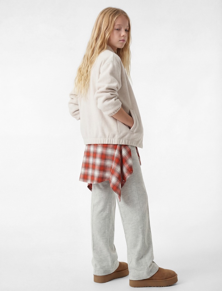 Kız Çocuk Viskon Karışımlı Beli Lastikli Cepli Geniş Paça Pantolon