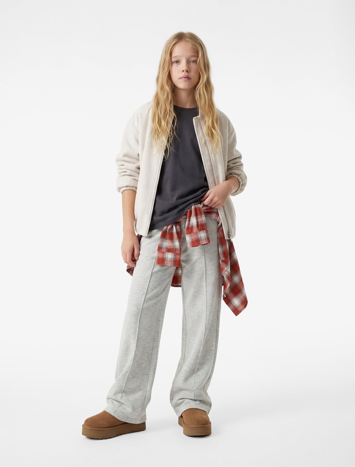 Kız Çocuk Viskon Karışımlı Beli Lastikli Cepli Geniş Paça Pantolon