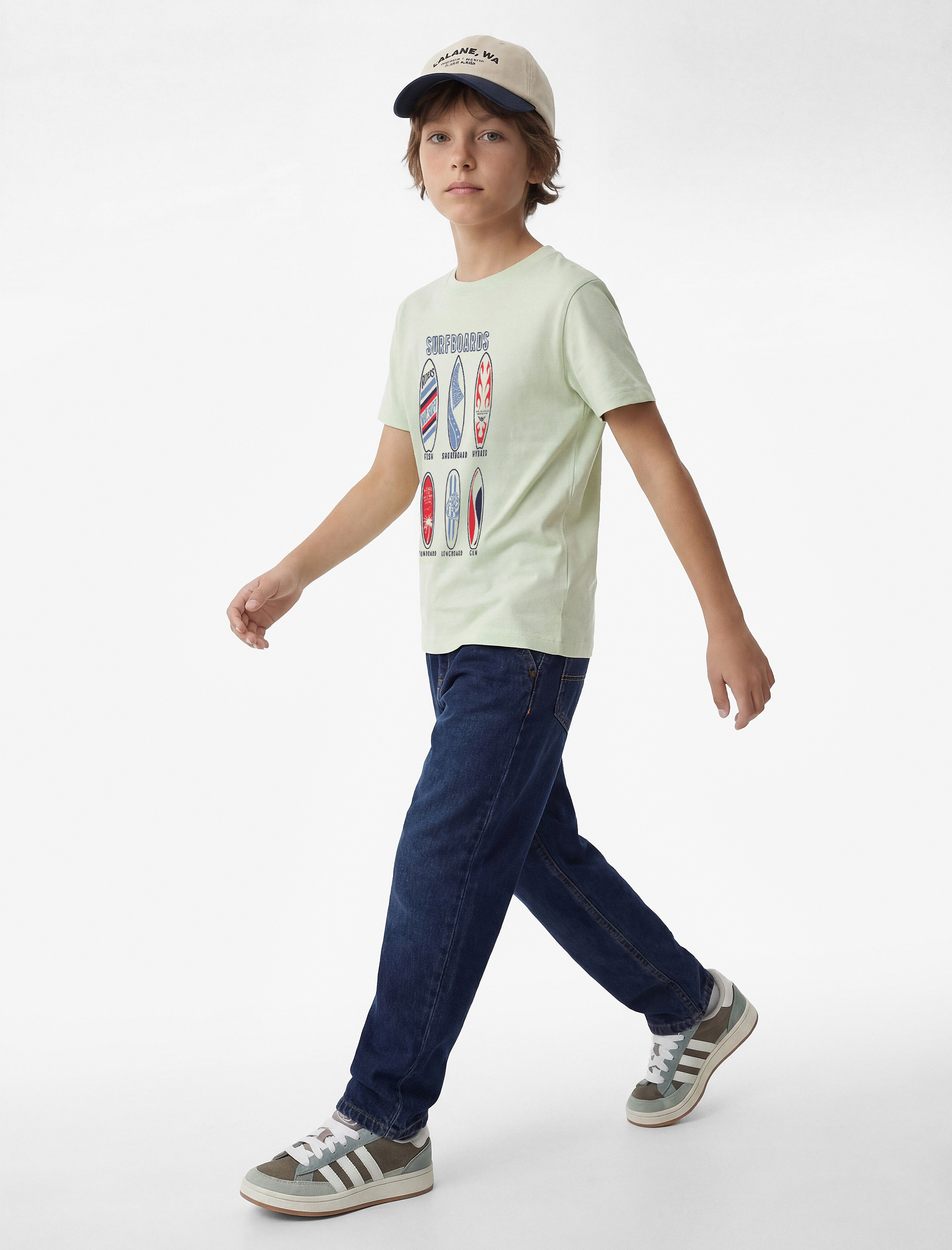  Erkek Çocuk Pamuklu Bisiklet Yaka Kısa Kollu Baskılı Tişört