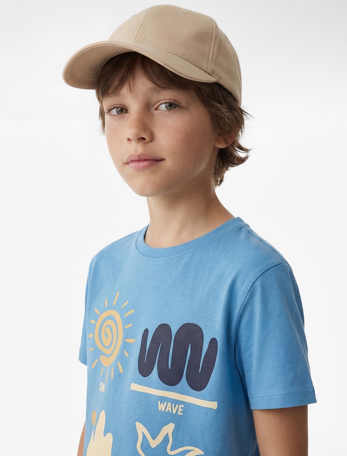 Erkek Çocuk Baskılı Kısa Kollu Bisiklet Yaka Pamuklu Tişört