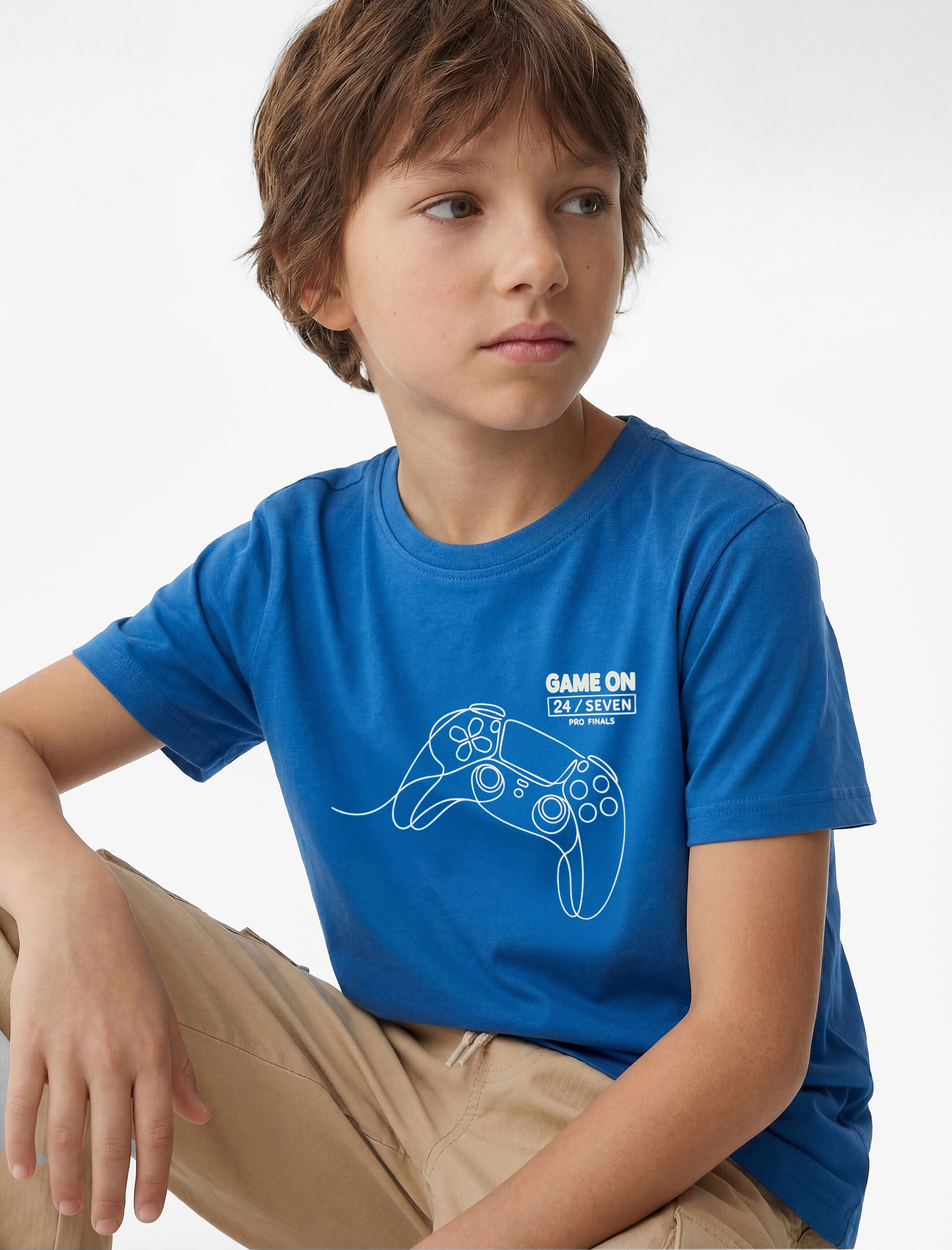  Erkek Çocuk Baskılı Bisiklet Yaka Kısa Kollu Pamuklu Oversize Tişört