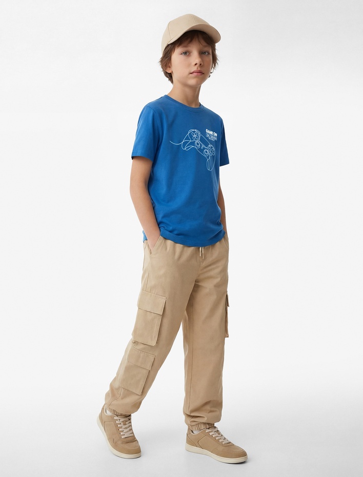 Erkek Çocuk Baskılı Bisiklet Yaka Kısa Kollu Pamuklu Oversize Tişört