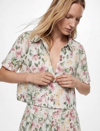 Regular Fit Kısa Kollu Çiçekli Crop Gömlek