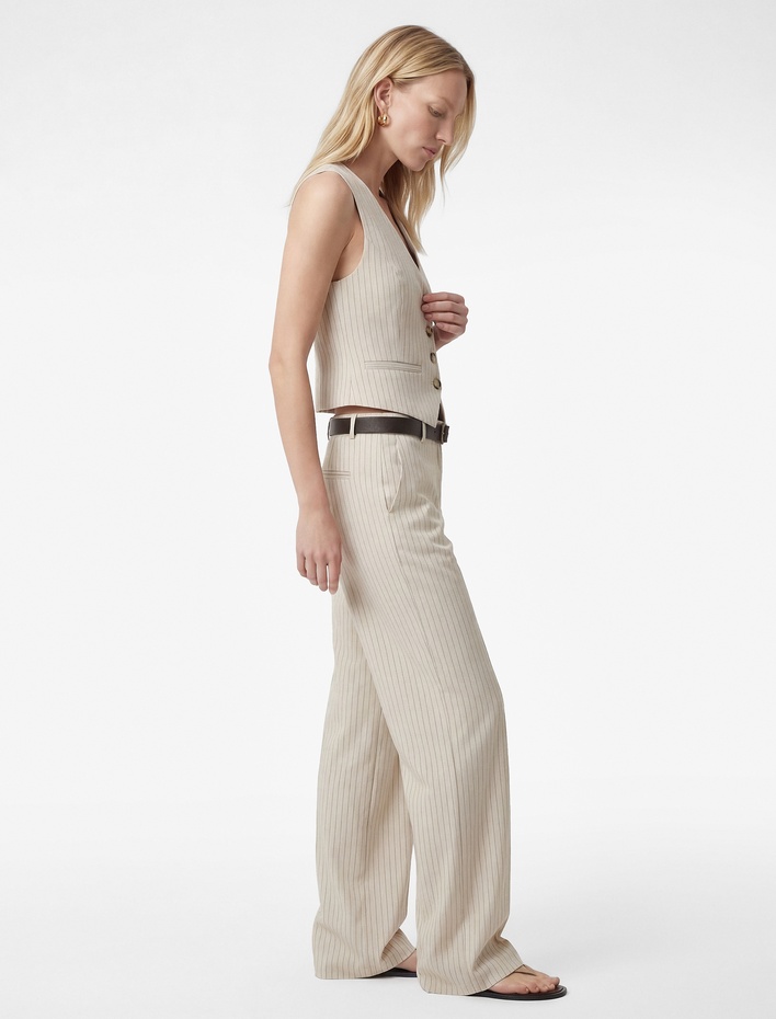  Cepli Kemer Detaylı Uzun Düz Paça Kumaş Pantolon