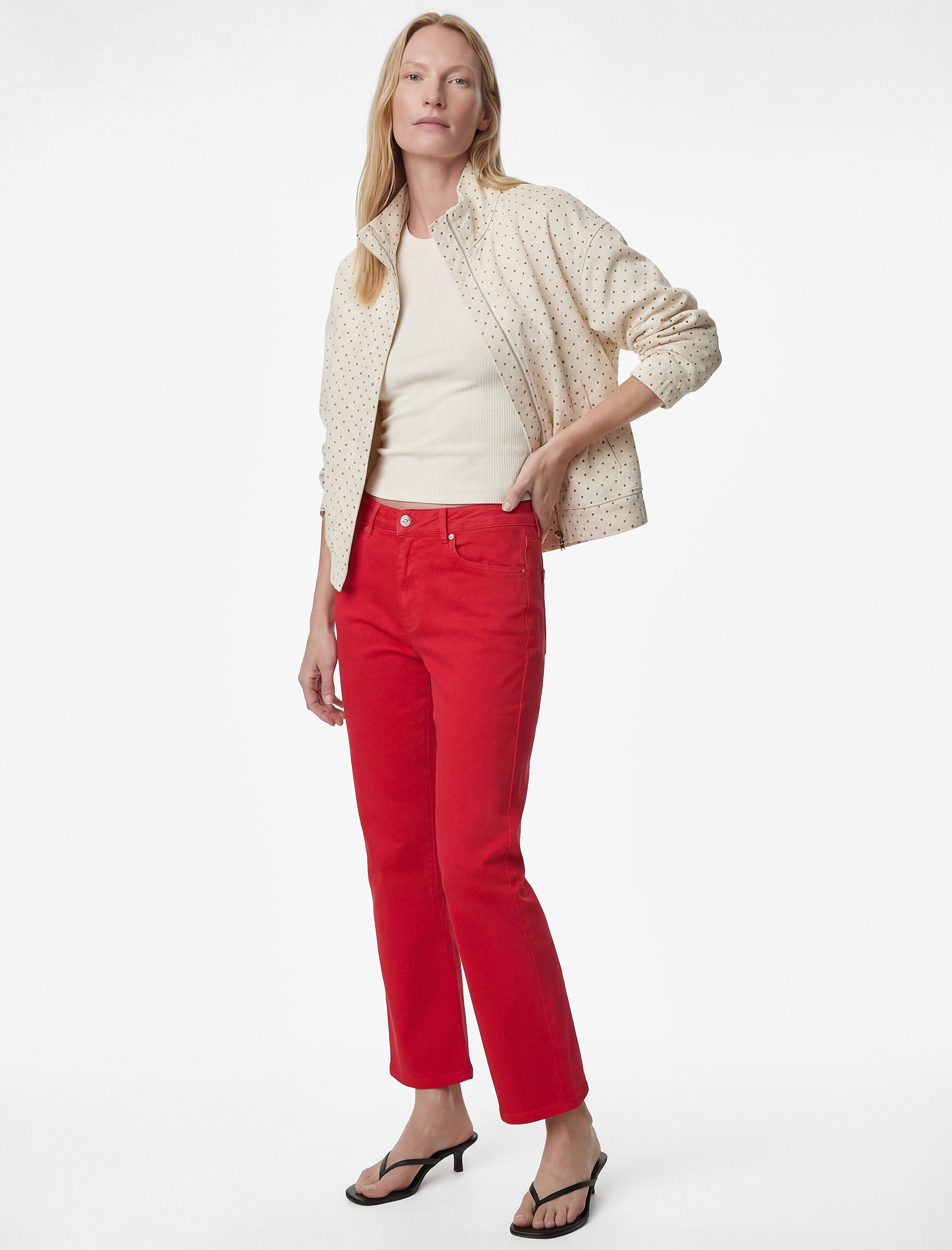   Normal Bel Dar Kalıp Pamuklu Düğmeli Kısa İspanyol Paça Pantolon -  Kick Flare Jeans