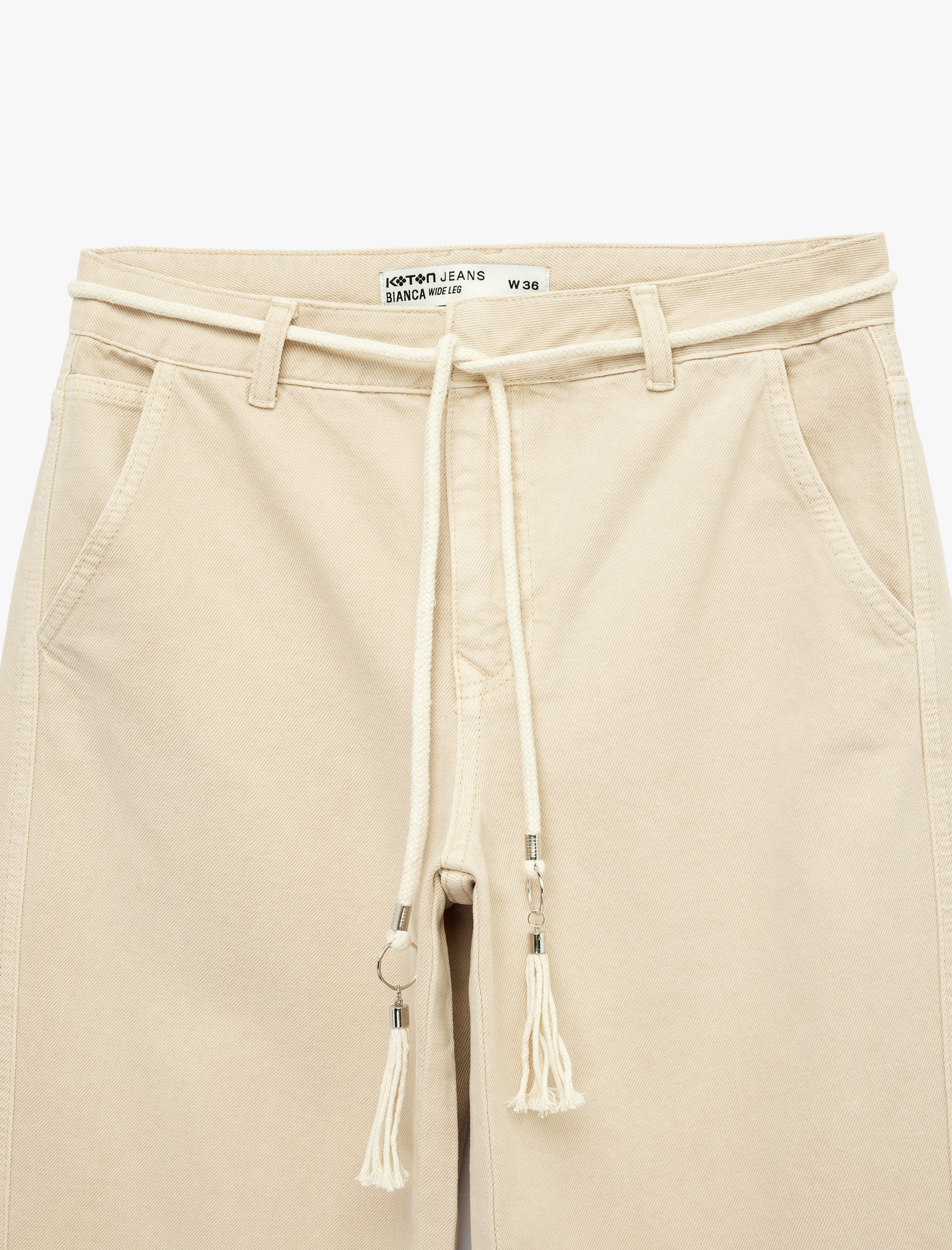   Pamuklu Normal Bel Kemerli Geniş Paça Pantolon -  Wide Leg Jeans