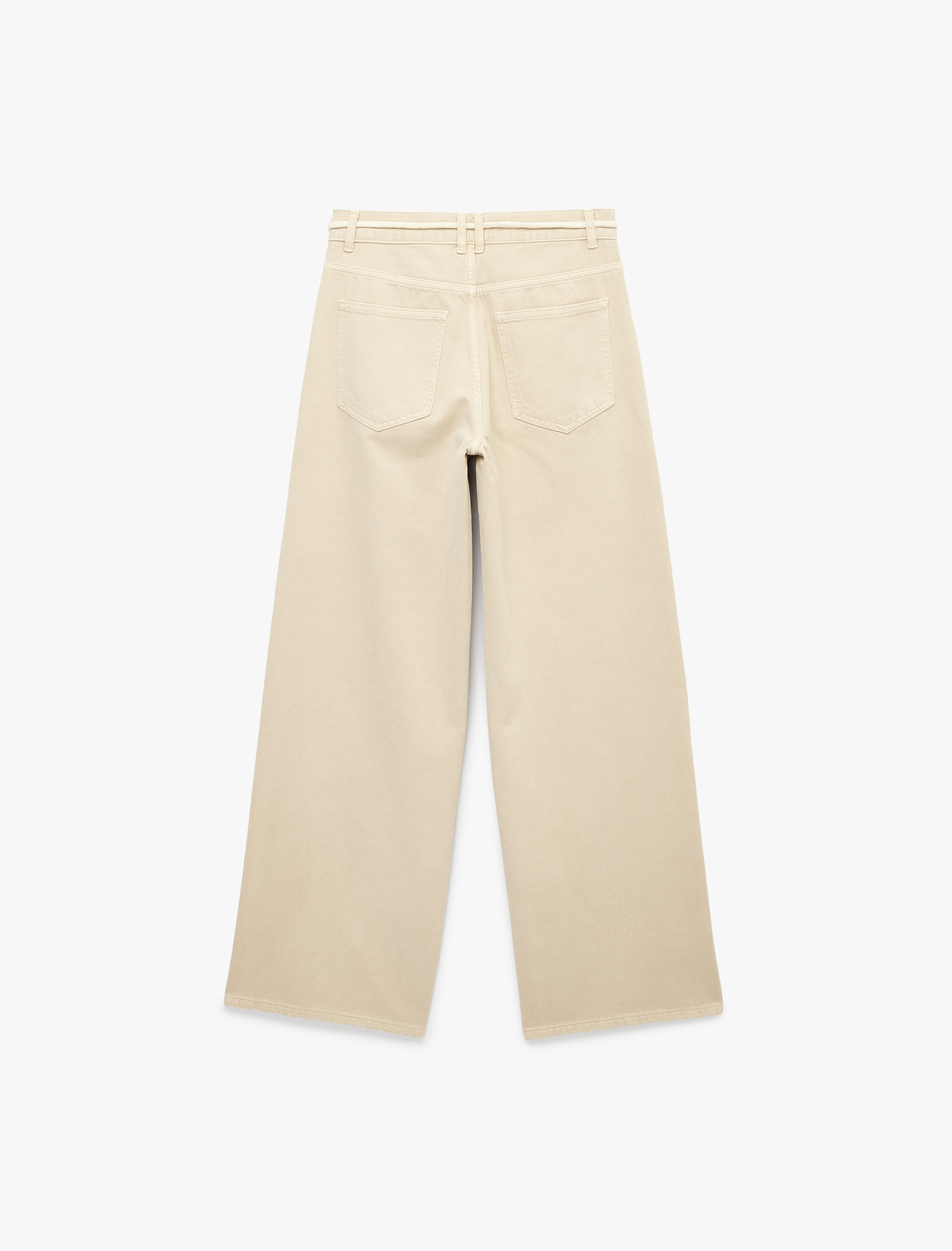   Pamuklu Normal Bel Kemerli Geniş Paça Pantolon -  Wide Leg Jeans