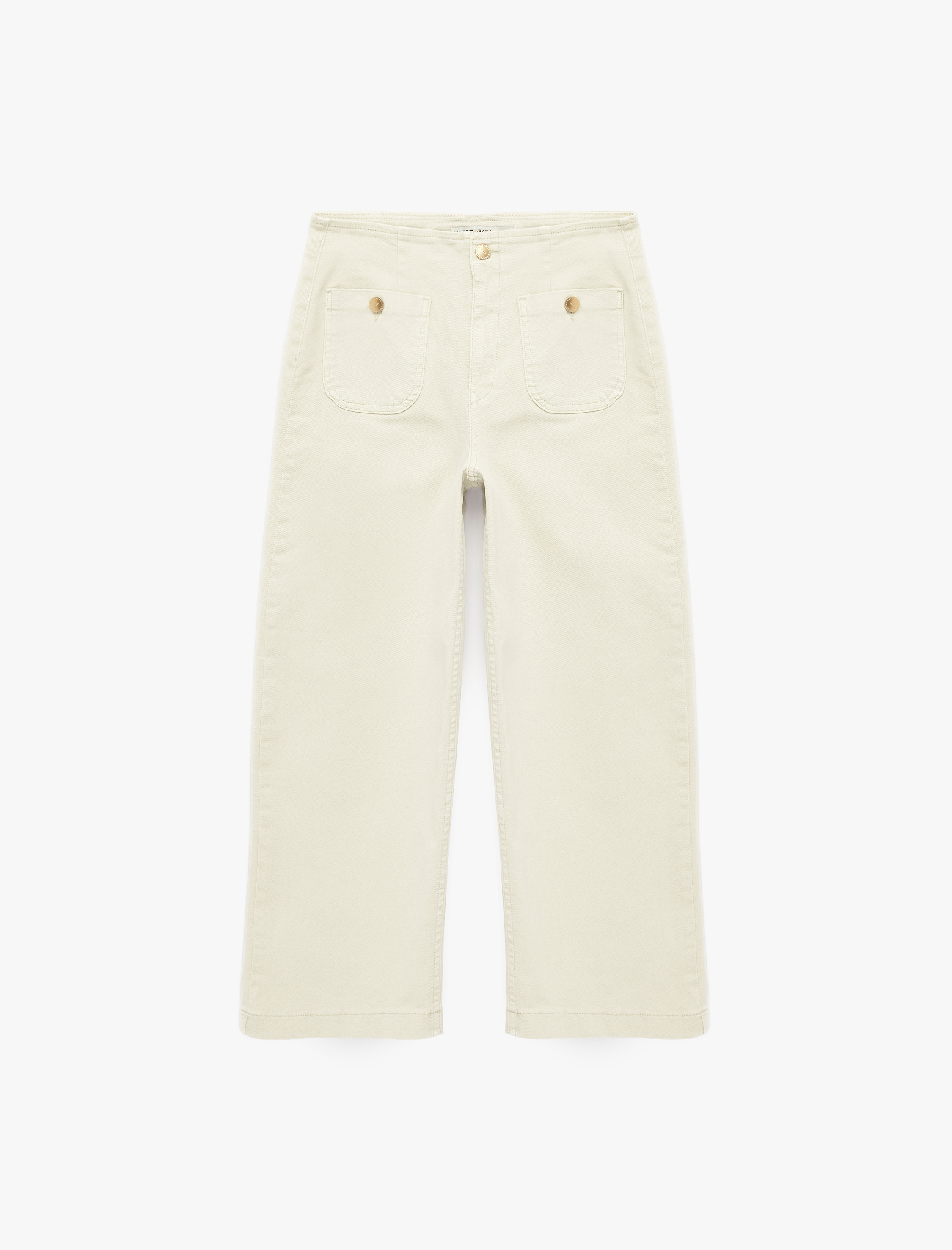 Yüksek Bel Pamuklu Cep Detaylı Geniş Kısa Paça Pantolon - Culotte Jeans - Görsel 3