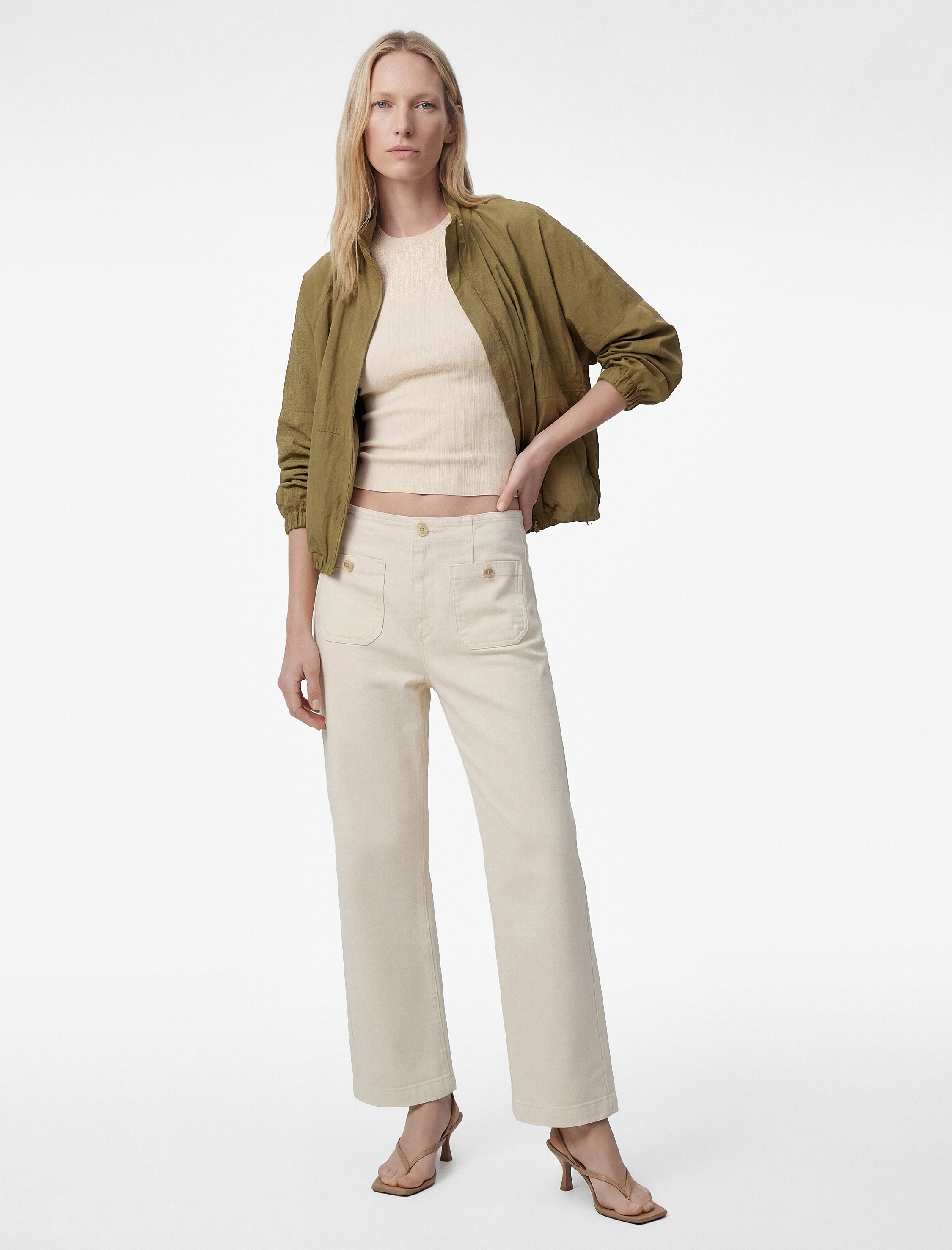 Yüksek Bel Pamuklu Cep Detaylı Geniş Kısa Paça Pantolon - Culotte Jeans - Görsel 2